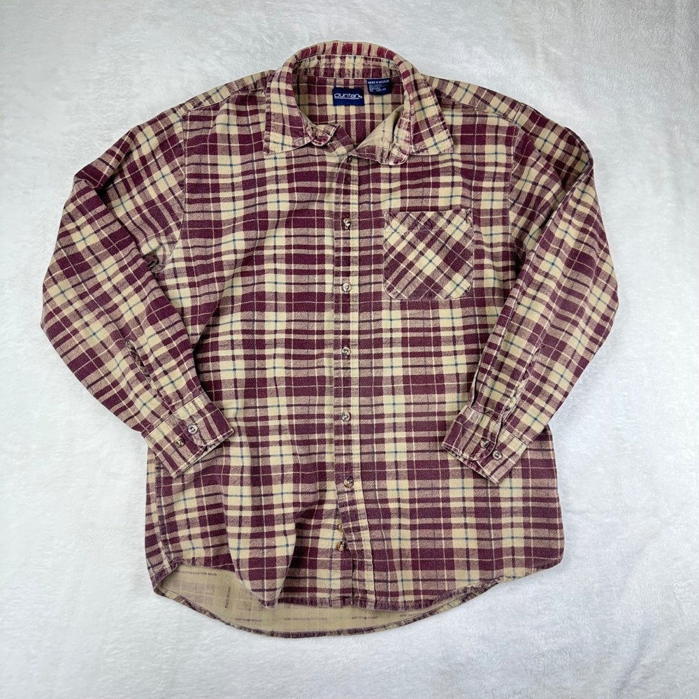 Puritan Flannel Shirt Mens Plaid M Rusty Brown Cotton VTG Grunge Fall Autumn